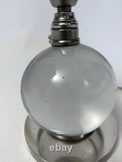 Modernist Crystal Ball Nickeled Crystal Ball Lamp Jacques Adnet Baccarat