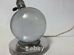 Modernist Crystal Ball Nickeled Crystal Ball Lamp Jacques Adnet Baccarat