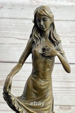 Moreau's Maiden with Flowers Art Deco Bronze Sculpture Signed Collection Piece