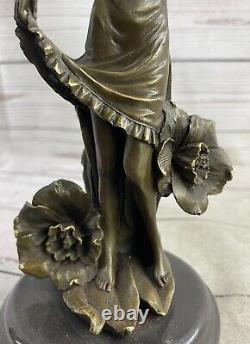 Moreau's Maiden with Flowers Art Deco Bronze Sculpture Signed Collection Piece