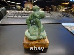 Mother and Child bronze, France Art Deco, signed Bofill, green patina, weight 265 g, height 8 cm
