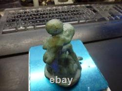 Mother and Child bronze, France Art Deco, signed Bofill, green patina, weight 265 g, height 8 cm