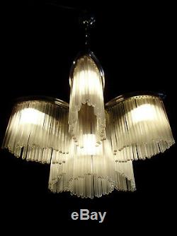 Mr. G. Boretti Art Deco Chandeliers Cataloged Bronze And Crystal Sticks 1930