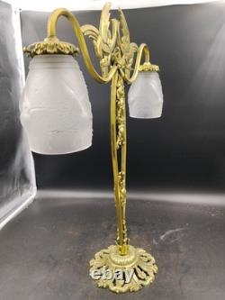 Muller Frères? Art Deco Double Bronze Lamp, 1925/30