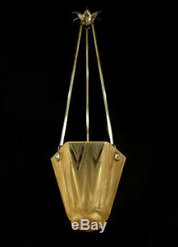 Muller Freres Art Deco Pendant Bronze Nickel & Glass Pressed Obus 1930