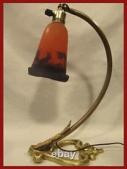 Muller Freres Lampe Art Deco New Pate Of Verre Pied Coeur Bronze Lamp Degue