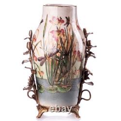 Multicolored Art Deco Porcelain Vase with Bronze