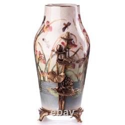 Multicolored Art Deco Porcelain Vase with Bronze