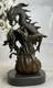 Mythical Art Deco Fantasy Nymph And Dragon Bronze Sculpture Marble Base Figure