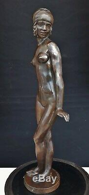 Naked Woman In Bronze E. Popineau Art Deco Automobile Trophy 1938 Dunlop Dancer