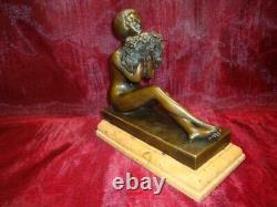 Naked Young Woman Statue Sculpture Sexy Style Art Deco Art Nouveau Bronze