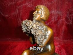 Naked Young Woman Statue Sculpture Sexy Style Art Deco Art Nouveau Bronze