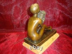 Naked Young Woman Statue Sculpture Sexy Style Art Deco Art Nouveau Bronze