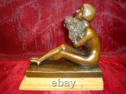 Naked Young Woman Statue Sculpture Sexy Style Art Deco Art Nouveau Bronze