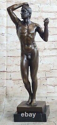 'New Abstract Man by Rodin: Bronze Sculpture Statue, Modern Art Deco Marble'