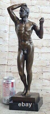 'New Abstract Man by Rodin: Bronze Sculpture Statue, Modern Art Deco Marble'