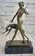 New Art Deco Bronze Statue: Original Diana The Huntress With Dogs Figurine