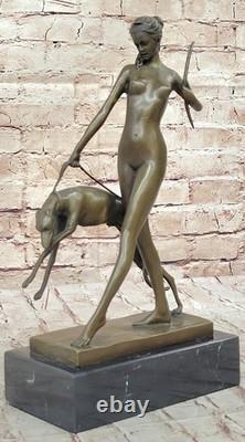 New Art Deco Bronze Statue, Original Diana the Huntress with Dogs Figurine