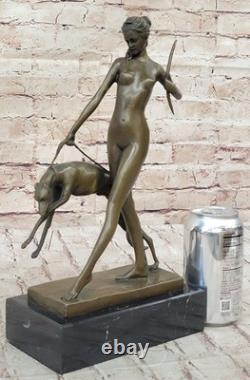 New Art Deco Bronze Statue, Original Diana the Huntress with Dogs Figurine