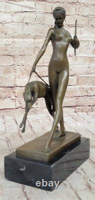 New Art Deco Bronze Statue, Original Diana the Huntress with Dogs Figurine