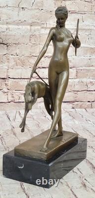 New Art Deco Bronze Statue, Original Diana the Huntress with Dogs Figurine