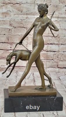 New Art Deco Bronze Statue, Original Diana the Huntress with Dogs Figurine