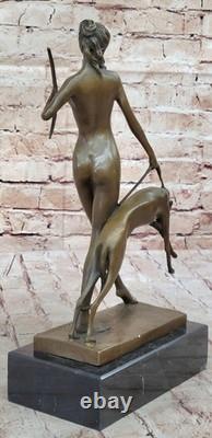 New Art Deco Bronze Statue, Original Diana the Huntress with Dogs Figurine