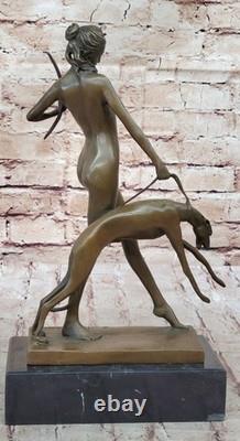 New Art Deco Bronze Statue, Original Diana the Huntress with Dogs Figurine