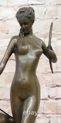 New Art Deco Bronze Statue, Original Diana the Huntress with Dogs Figurine