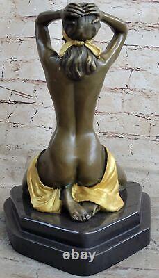 New Art Deco Preiss Store Folded Female Bronze Sculpture Gold Patina Statuette