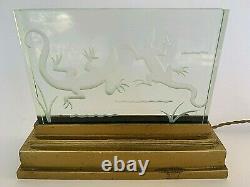 Night Lamp Salamanders 1930 Art Deco Glass Plate Poli Bronze Base H3681