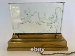 Night Lamp Salamanders 1930 Art Deco Glass Plate Poli Bronze Base H3681