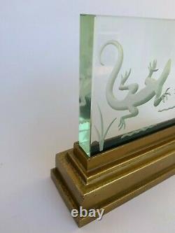 Night Lamp Salamanders 1930 Art Deco Glass Plate Poli Bronze Base H3681