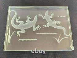 Night Lamp Salamanders 1930 Art Deco Glass Plate Poli Bronze Base H3681