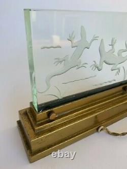 Night Lamp Salamanders 1930 Art Deco Glass Plate Poli Bronze Base H3681