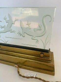 Night Lamp Salamanders 1930 Art Deco Glass Plate Poli Bronze Base H3681