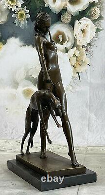 Nu Art Deco Bronze Statue Original Bronze Diana The Hunteress With Dogs Art