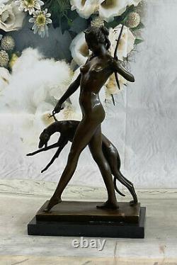 Nu Art Deco Bronze Statue Original Bronze Diana The Hunteress With Dogs Art