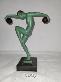 Nude Dancer with Art Deco Balls Signed DENIS for Lewerrier
