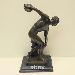 'Nude Discobolus Statue Sculpture in Art Deco Style, Solid Bronze'