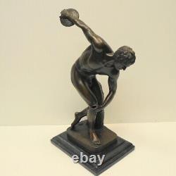 'Nude Discobolus Statue Sculpture in Art Deco Style, Solid Bronze'