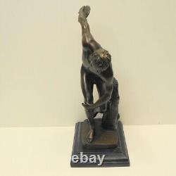 'Nude Discobolus Statue Sculpture in Art Deco Style, Solid Bronze'