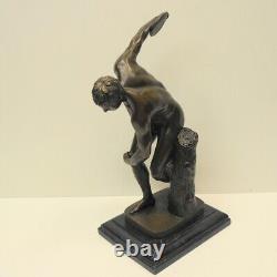 'Nude Discobolus Statue Sculpture in Art Deco Style, Solid Bronze'