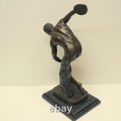 'Nude Discobolus Statue Sculpture in Art Deco Style, Solid Bronze'