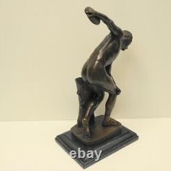 'Nude Discobolus Statue Sculpture in Art Deco Style, Solid Bronze'