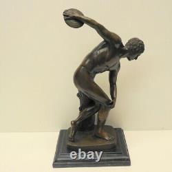 'Nude Discobolus Statue Sculpture in Art Deco Style, Solid Bronze'