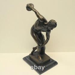 'Nude Discobolus Statue Sculpture in Art Deco Style, Solid Bronze'