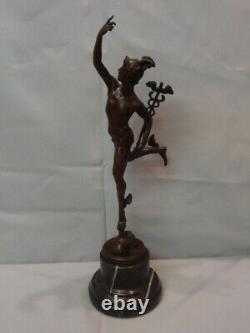 Nude Mercury Statue Sculpture in Art Deco Style Solid Bronze Signed