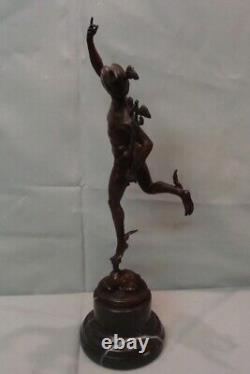 Nude Mercury Statue Sculpture in Art Deco Style Solid Bronze Signed