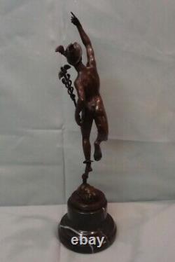 Nude Mercury Statue Sculpture in Art Deco Style Solid Bronze Signed